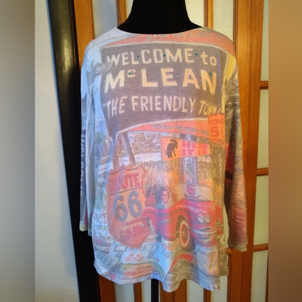 Women's Vintage Retro Y2K Rt66, Corvette Top By db Sport,Sz XL